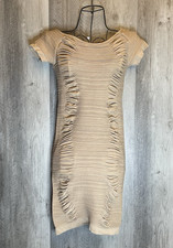Prime Cut Light Nude Tan Neutral Short Sleeve Ruched Cutout Dress One Size