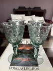 Mikasa Tender Leaves Wine / Water Goblets Four Green MCM Pressed Glass 7.5" 12oz
