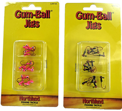 2 pk 15ct Northland Tackle Gum-Ball Fishing Jig Blood Red Hooks 1/64oz 2 Colors