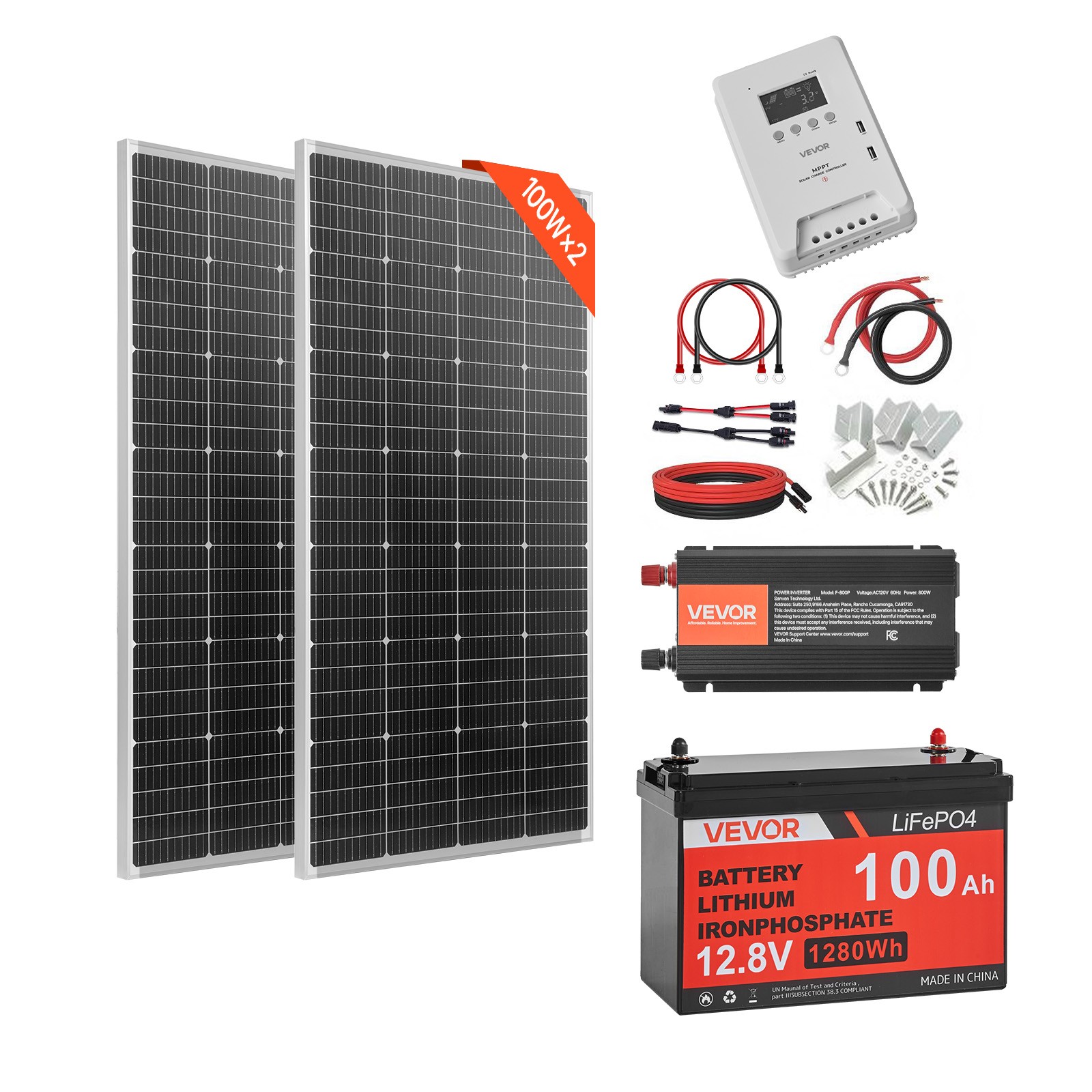 VEVOR 400W 12V Complete Solar Power Kit Solar Panels Battery Controller Inverter