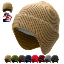Ear flap Beanie Cap Knit Ski Hat Winter Faux Fur Lined Warm Outdoor Cycling