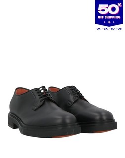 RRP€520 SANTONI Leather Derby Shoes US12 UK11 EU46.5 47 Black Made in Italy