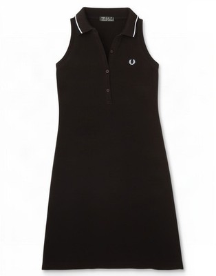 Fred Perry Womens Sleeveless Polo Dress UK 10 Small Black Cotton DH14