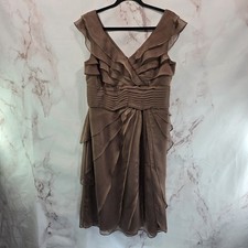 Adrianna Papell Dress Womens 12 Brown Ruffle Layered Tier Mother Bride Double V