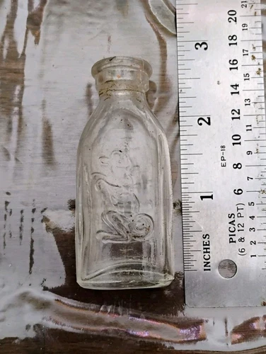 Antique Kangaroo  2 3/4" Embossed Baby Measuring Medicine Glass Bottle 1880s  B