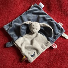 🇫🇷 doudou plat lapin Bao et Wapi bleu écru plume tétine Doux NOUKIES TTBE