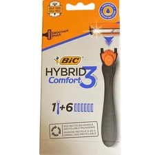 BIC Comfort 3 Hybrid Razor Disposable Handle with 6 Cartridges - Pivoting Head