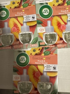 3 Twin PACKS - AIR WICK Scented OIL REFILLS PEACH & SWEET NECTAR PLUG IN Limited