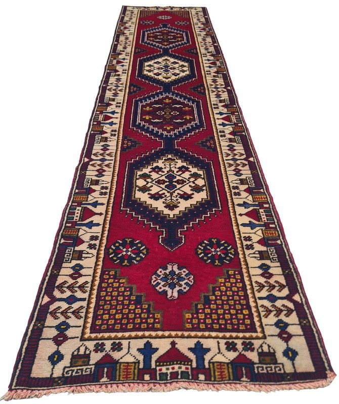 Amazing Hand Knotted Vintage Turkish Wool Area Runner Rug 11 x 3 Ft