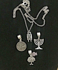 4 PCS Torah Scroll Necklace 1 + Jewish Pendants Tree  Life 2 + 1 Menor 20" Chain