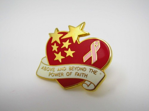 Pink Ribbon Breast Cancer Awareness Lapel Pin Red Heart Stars Faith Gold Tone