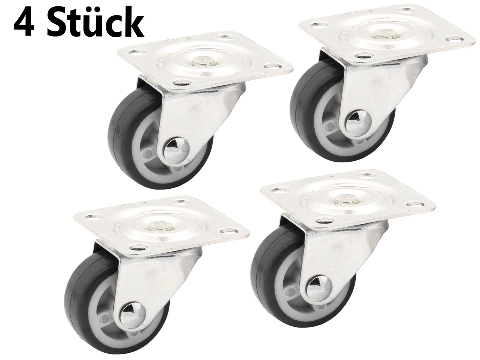 4 x Vollgummi Möbel Lenkrolle Ø 25 mm Mini Parkett Laminat Lauf Rollen 15 KG - Bild 2 von 4