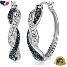925 Sterling Silver Solitaire Cz Women Huggie Hoop Earrings 17mm Gift S111A