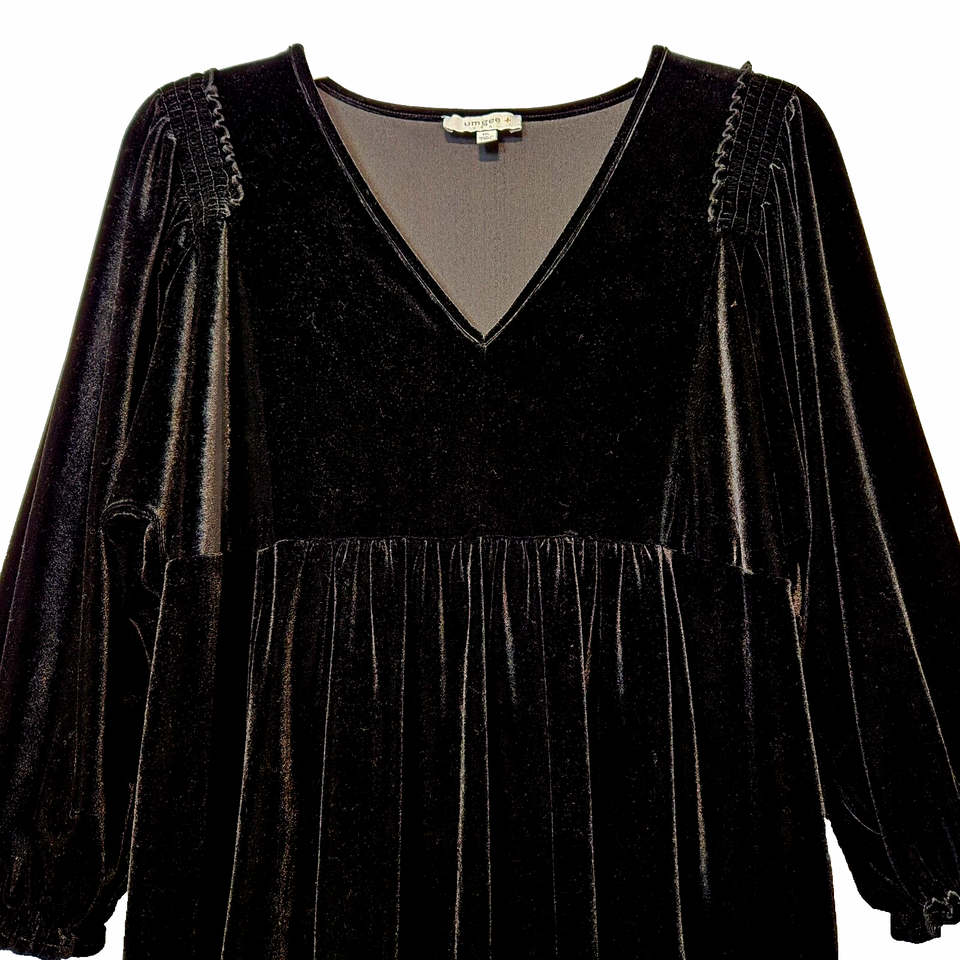 Umgee Black Velvet Dress Top 1X Womens Velour Tunic Boho Peasant
