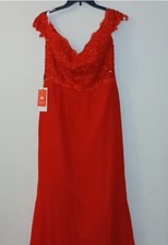 JJ House Trumpet/Mermaid Off The Shoulder Sweep Train Chiffon Lace Red Dress