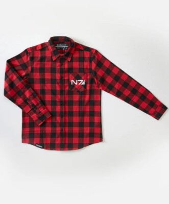 Mass Effect N7 Flannel Red Plaid /w N7 Embroidery Patch Official Unisex Sizes