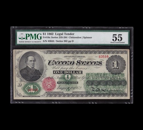 1862 $1 legal tender rare fr.16c pmg about uncirculated 55
