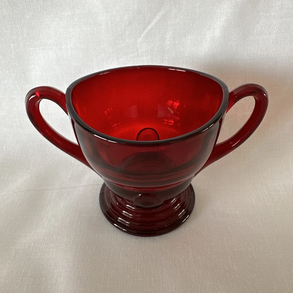 Vintage Anchor Hocking Royal Ruby Red Creamer & Sugar Glassware Set - Rare! - Image 3 of 3