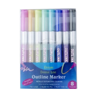 Selbstumreißende Metallic Marker 8 Stück Doppellinienstift BuIIet Journal Stifte & Farbe