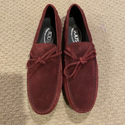 Brand New Tod's Men s Suede Driving Shoes Burgundy Color Size US8.5/UK7.5