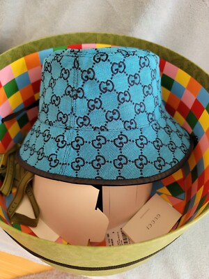 Gucci HAT BUCKET STYLE GG LOGO ALLOVER BLUE MONOGRAM CANVAS SMALL