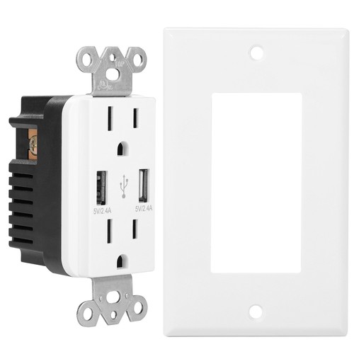 110V 15A Dual USB Port Wall Socket Charger AC Power Receptacle Outlet Panel - Picture 9 of 14