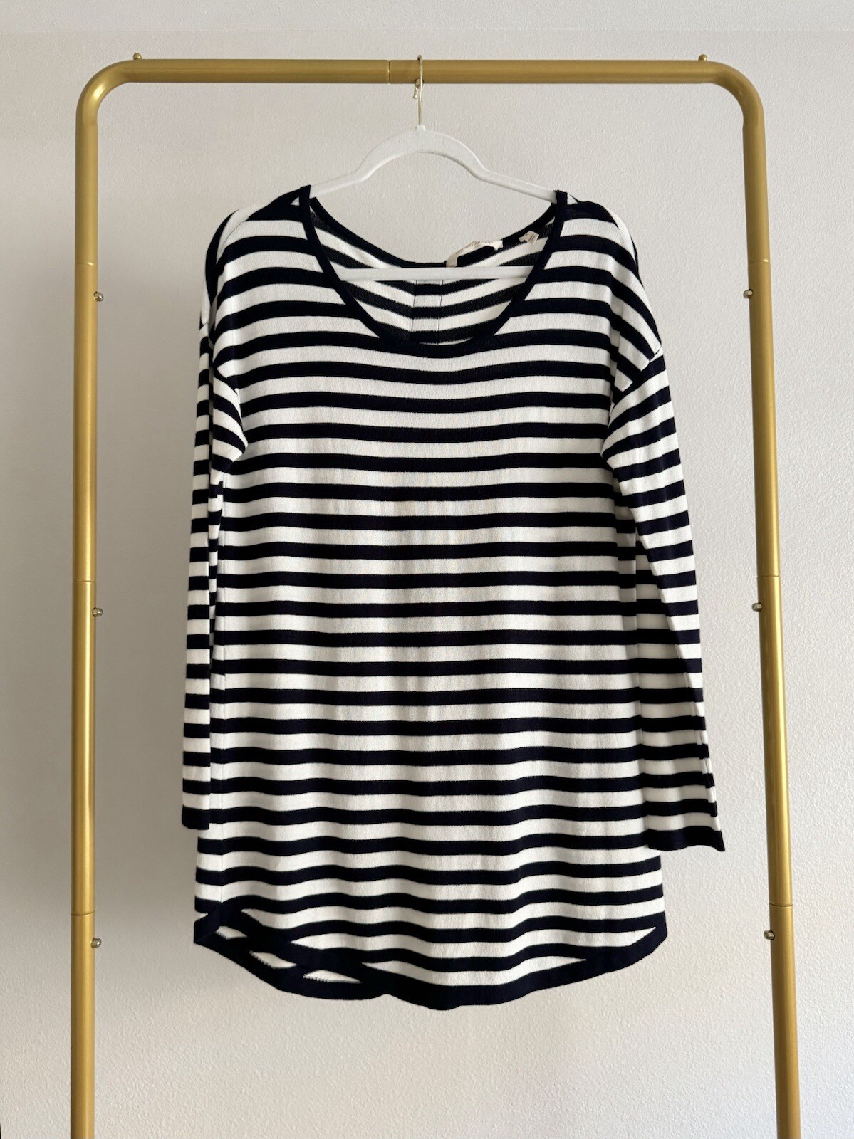 Soft Surroundings Margulies Striped Navy Cozy Soft Sweater Back Zipper Sz M