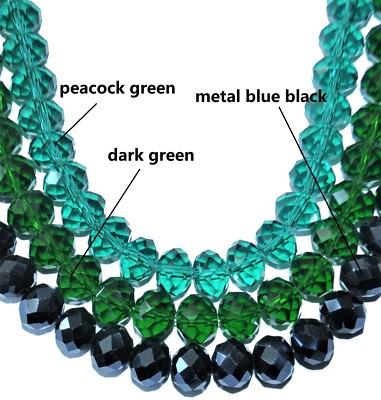 AAA facettierte Glas Kristall Perlen, dunkelgrün, pfauengrün, Metall blau schwarz 