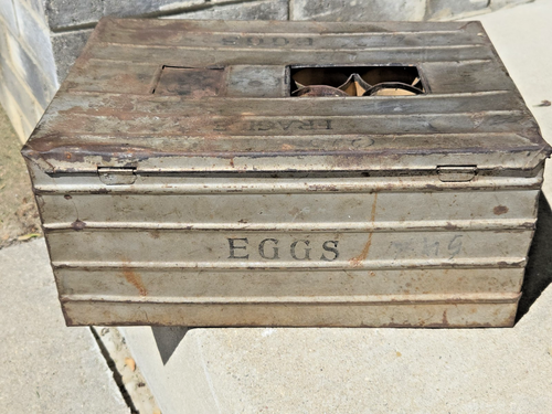 METAL EGG CRATE 4 doz Antique Storage Box VINTAGE, Nice FARMHOUSE Eggs - Picture 5 of 11