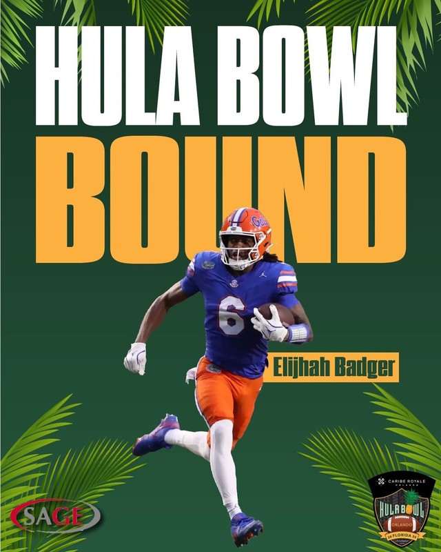 2025 HULA BOWL BOUND FLORIDA GATORS ELIJHAH BADGER KANSAS CITY CHIEFS ROOKIE 