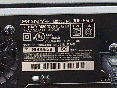 SONY BDV-S550 BD/DVD Blu-ray Player HDMI 2008 JAPAN NO REMOTE