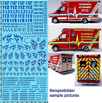 Rettungsdienste Notarzt 112 leuchtblau DE 09 Emergency services 1:87 Decal Abzie