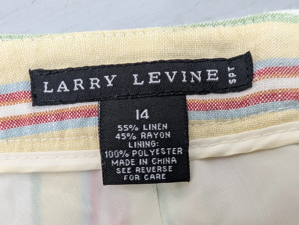 Pantalones capri de lino Larry Levine a rayas pierna recta tiro alto preppy para mujer 14 Foto 2 de 4