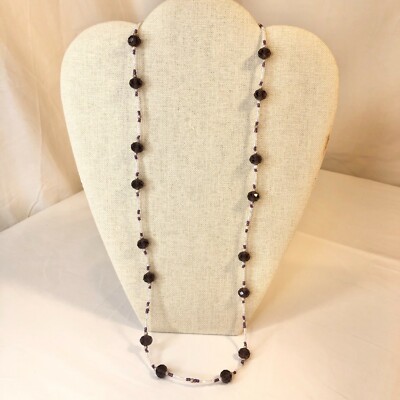 Handcrafted Beaded Necklace Purple & White Beads Fun Unique Long Jewelry NEW
