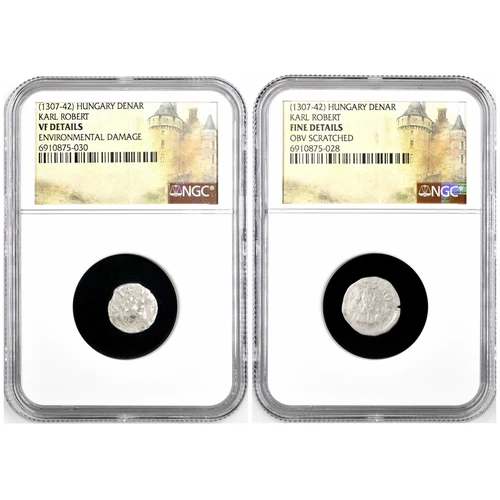 Lot of 2 Medieval Silver Coins. Karl Robert. Hungary, 1307-1342AD. NGC Certified