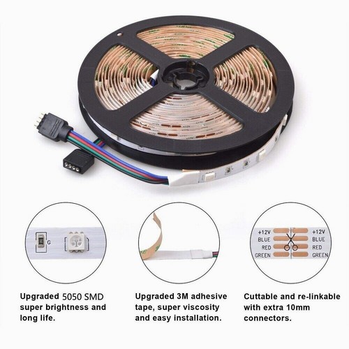 2x 16FT Bright Multicolor 5M 300Leds Flexible SMD 5050 Led Strip Lights Lamp 12V - Picture 5 of 8