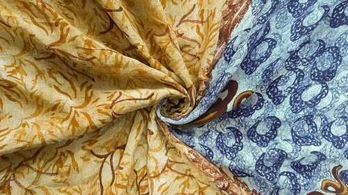 Vintage Indian 100% Pure Krepp Seide Saree Bedruckt Sari Wrap Sarong PCSS2192