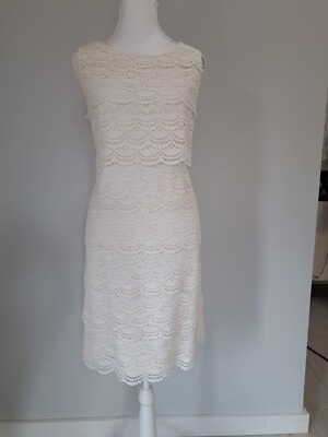  NWT WHBM Classy & Elegant Lace Ecru Shift Lined Dress Size 14/L Orig price $220