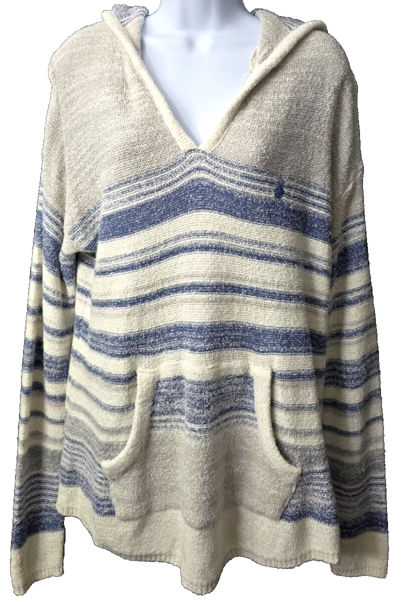 Lira Baja Pina Hooded Poncho M Sweatshirt Knit Top Blue Stripe Soft Beach Cruise