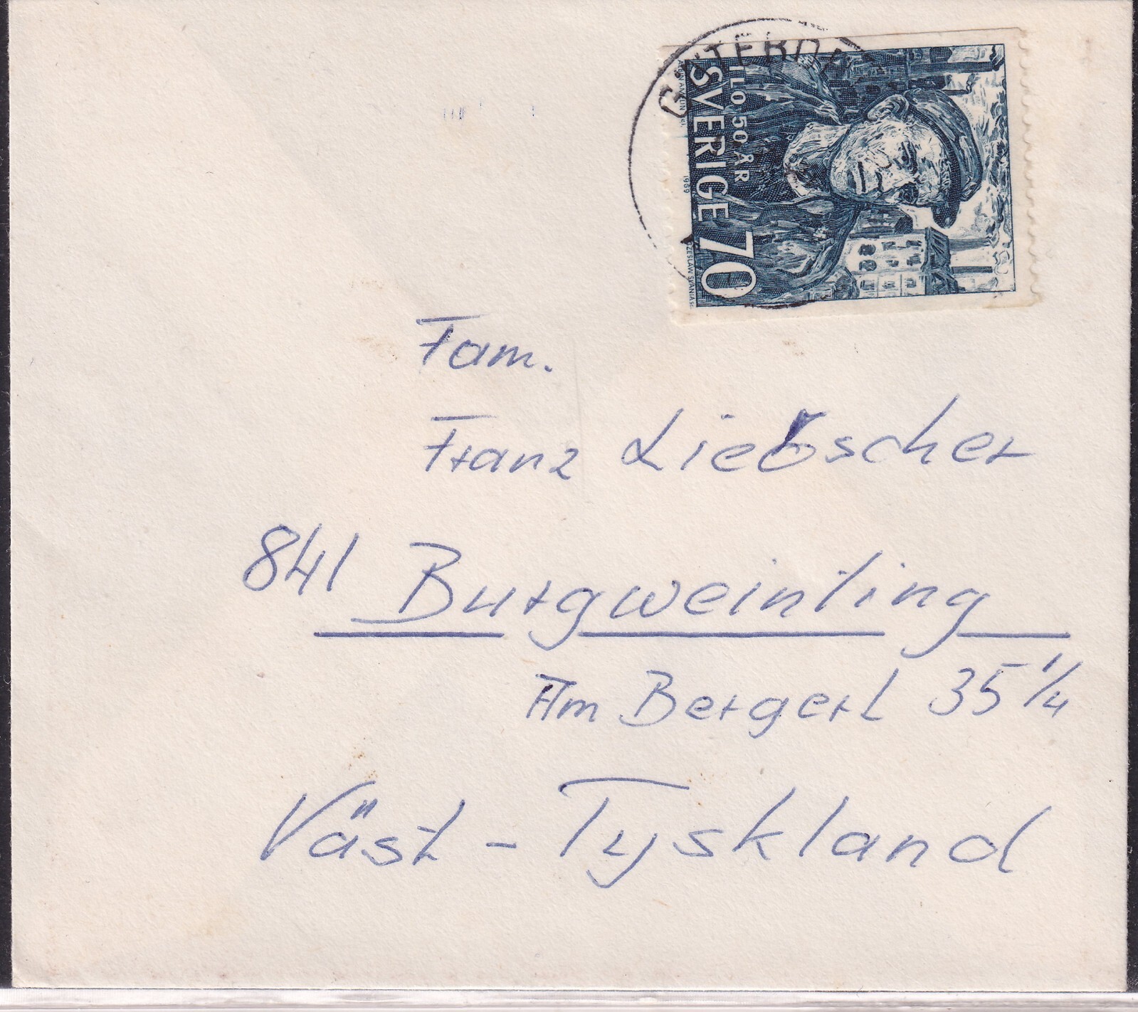 Sweden 1969 70 Ore Black Green Blue 50 Years of International Labour Organisation
