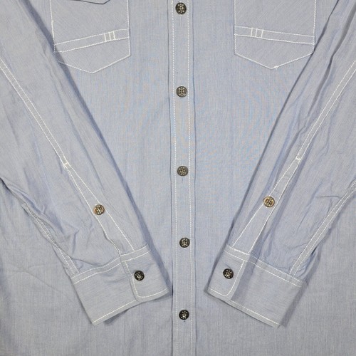 BKE Shirt Mens XL Athletic Fit Button Up Chambray Blue Cotton Pin Stripe - Picture 6 of 11