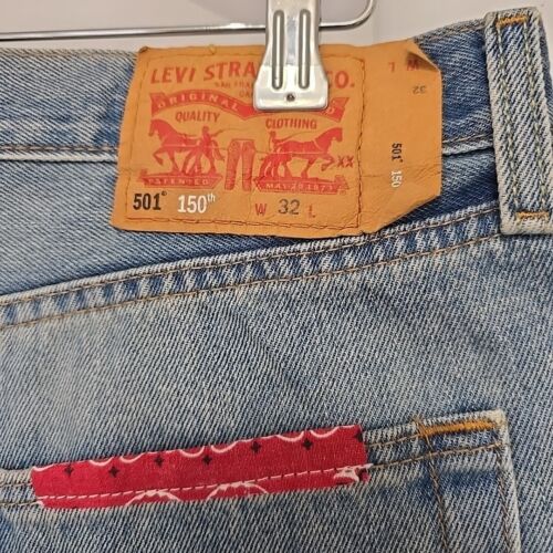 Levi's 501 Shorts mens W32 150th Anniversary Jorts Bandana Baggy blue - Picture 10 of 16