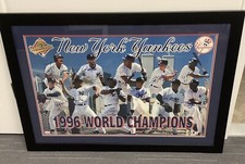 1996 World Series Signed Poster 24x36 Baseball Yankees 11 Autographs Framed JSA