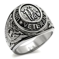 New 316 Polished Stainless Steel US Military Veteran Mens Wide Band Ring