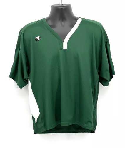 Champion Mens Athletic Jersey Short Sleeve T-Shirt Size Med V-Neck Green White