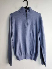 Polo Ralph Lauren Blue Pima Cotton 1/2 Zip Leather Tab Pullover Sweater size XL