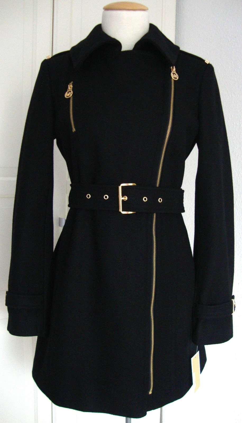 Cappotto di lana Michael Kors giacca cappotto parka donna taglia 40 nero NUOVO con ETICHETTA