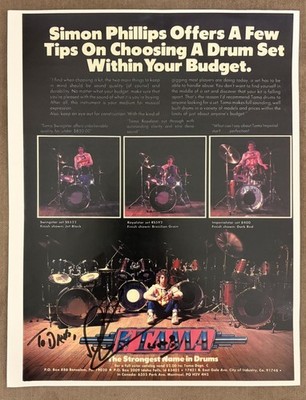 Simon Phillips Signed Autographed 8.5x11 Tama Drums Ad Toto The Who To Dave