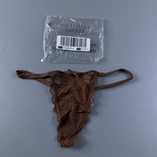 Victorias Secret Womens Small Dream Angels Brown Lace-Trim V-String Panty NWT