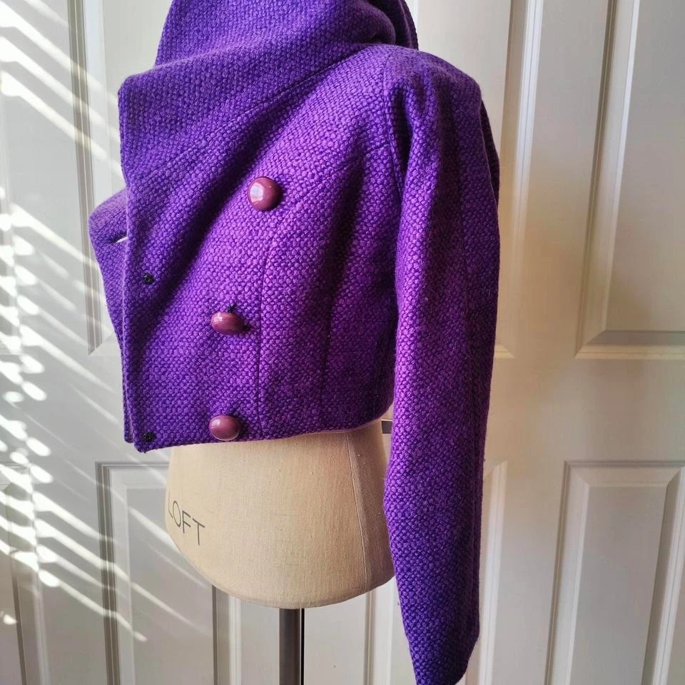 Vtg 1960s Mod Retro Tweed Purple Cropped Wool Peacoat GoGo Shawl Lord & Taylor S - Image 2 of 4